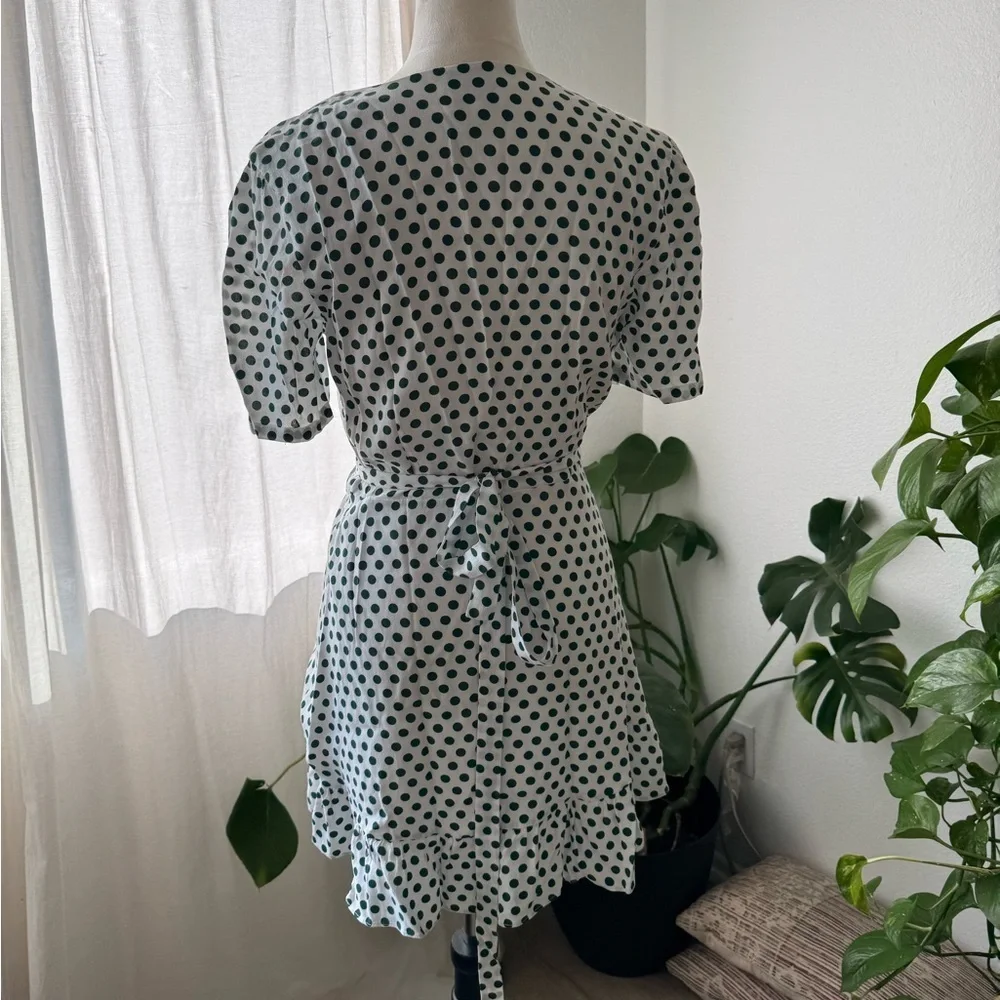 Privacy Please White & Green Polka Dot June Wrap Dress